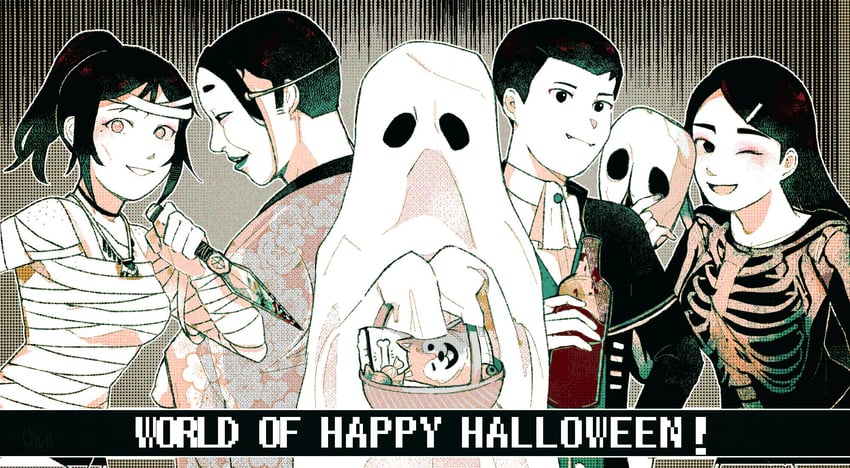 mizuki hamasaki, kirie minami, kouji tagawa, aiko takahashi, and haru (world of horror) drawn by xqxbi