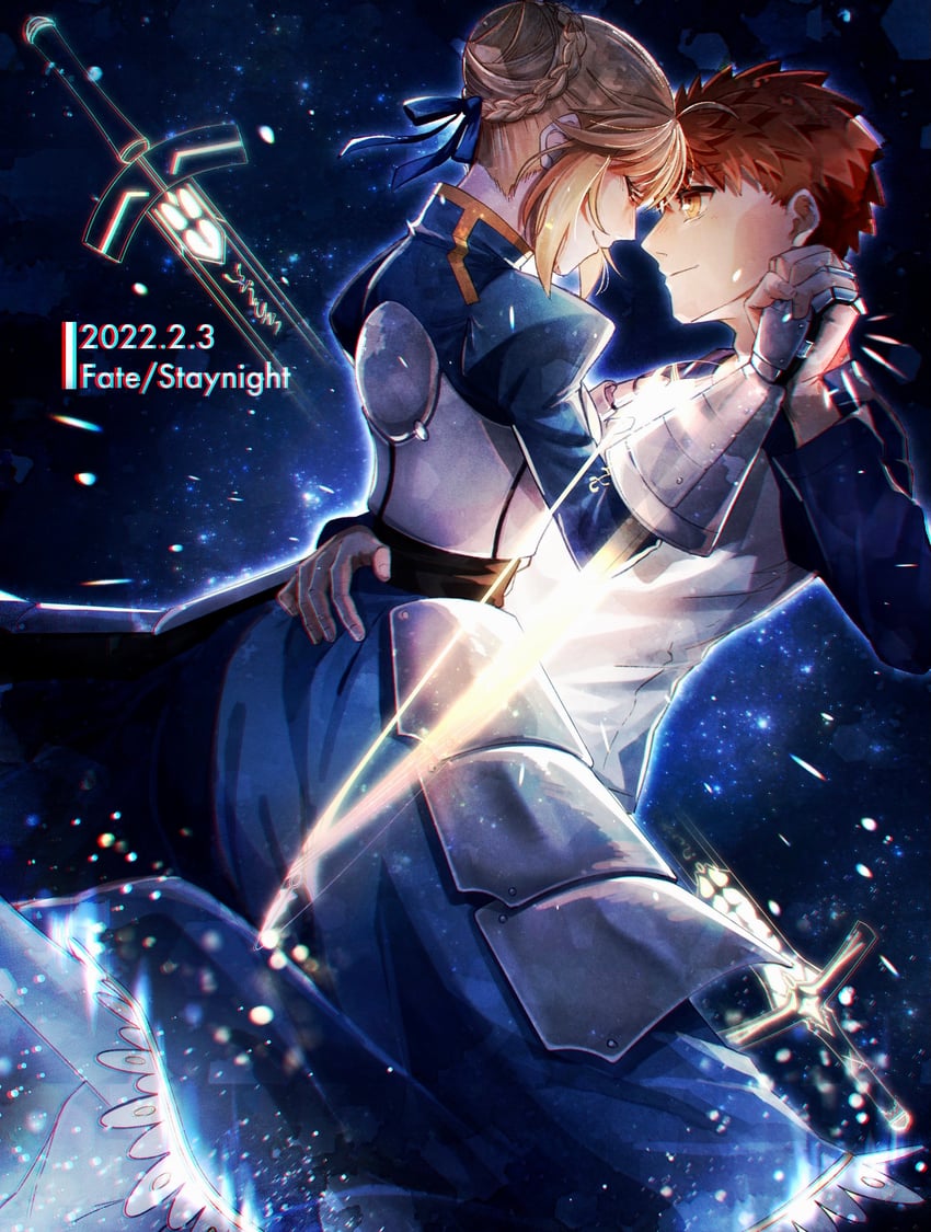 artoria pendragon, saber, and emiya shirou (fate and 1 more) drawn by yamano_udumi