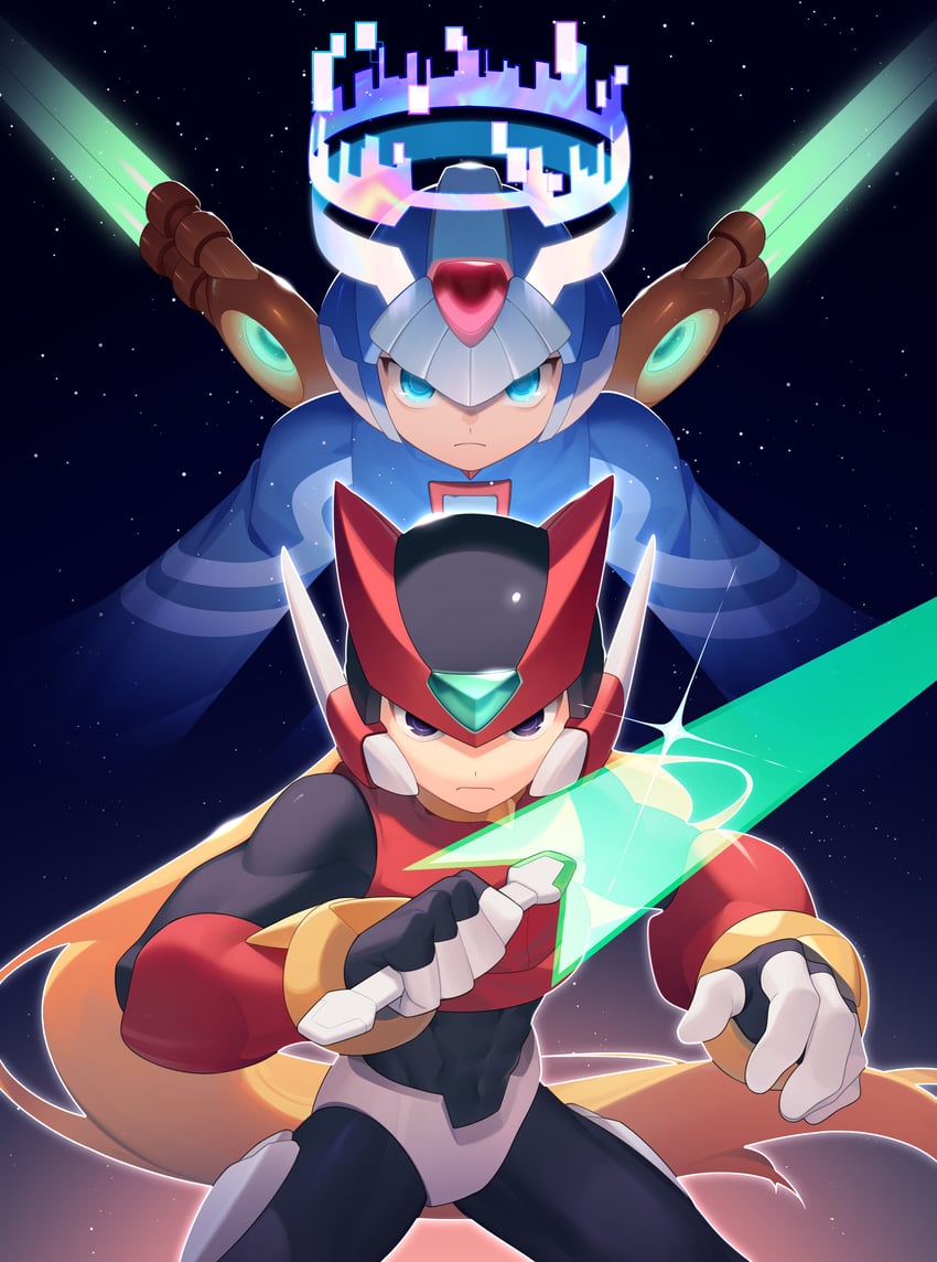 zero, x, zero(z), and cyber elf x (mega man and 1 more) drawn by buzzsaw_(6631455)