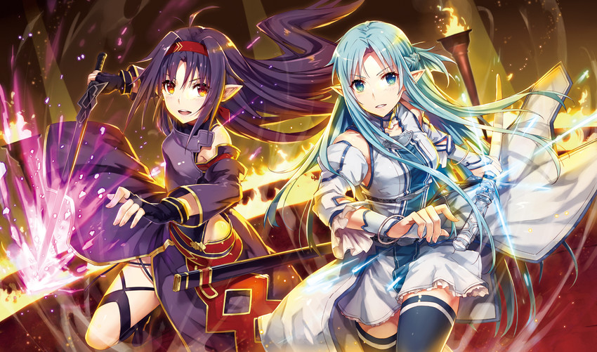 asuna and yuuki (sword art online) drawn by gabiran