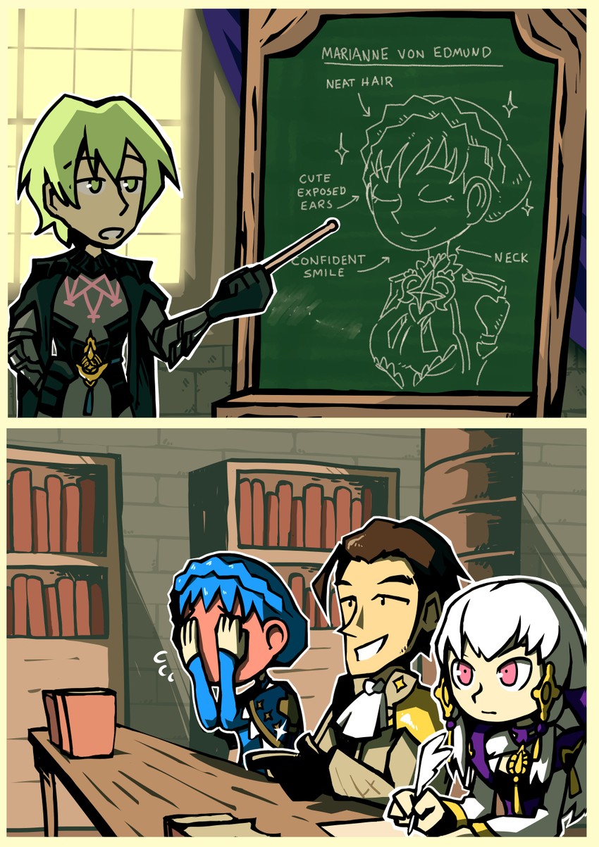 lysithea von ordelia, marianne von edmund, claude von riegan, and male byleth (fire emblem and 1 more) drawn by setz