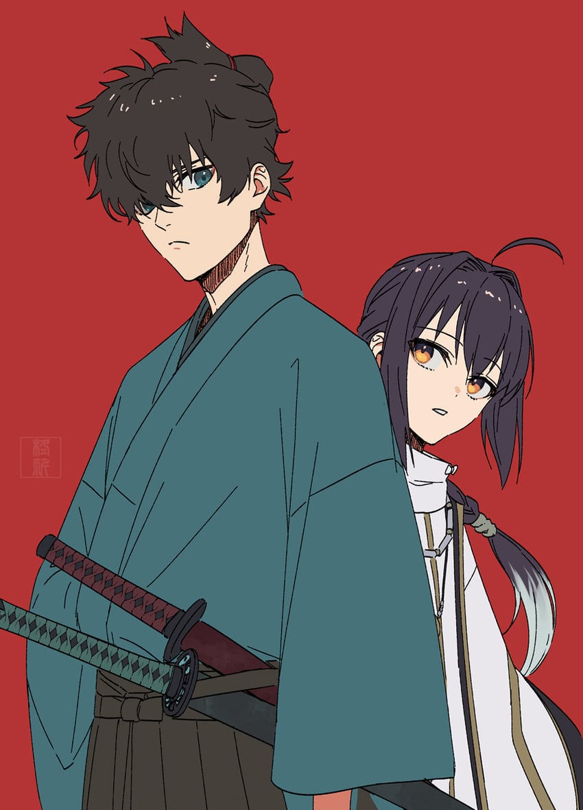 yamato takeru and miyamoto iori (fate and 1 more) drawn by hiiragi_(karashriker)