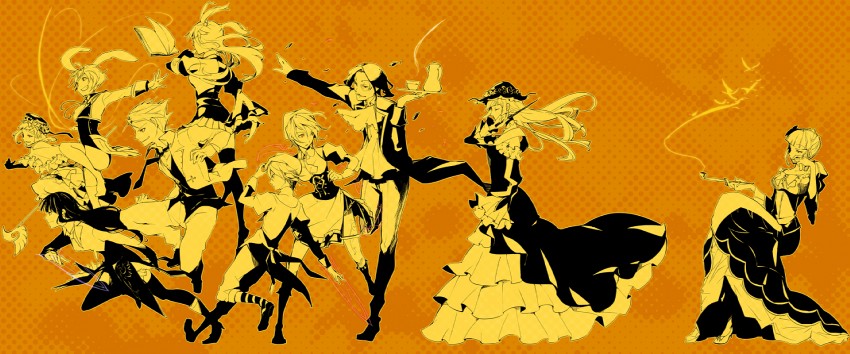 beatrice, ushiromiya battler, ushiromiya ange, shannon, eva beatrice, and 5 more (umineko no naku koro ni and 1 more) drawn by harukawa_sango