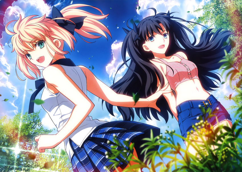 artoria pendragon, saber, and tohsaka rin (fate and 2 more) drawn by takeuchi_takashi