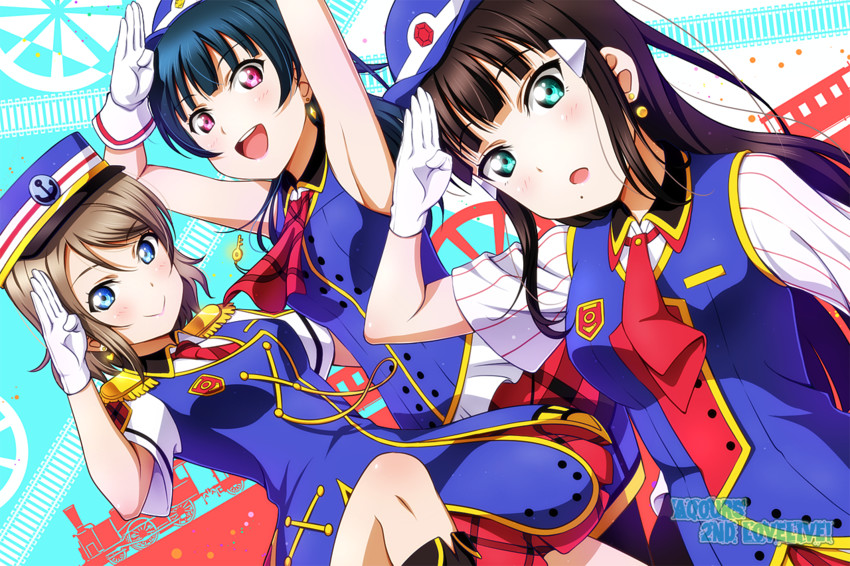 watanabe you, tsushima yoshiko, and kurosawa dia (love live! and 1 more) drawn by anibache