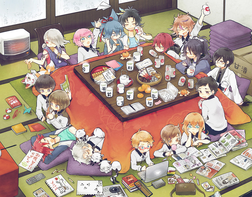 midare toushirou, yagen toushirou, gokotai, sayo samonji, ima-no-tsurugi, and 13 more (touken ranbu) drawn by kurosuke_(hipparu)