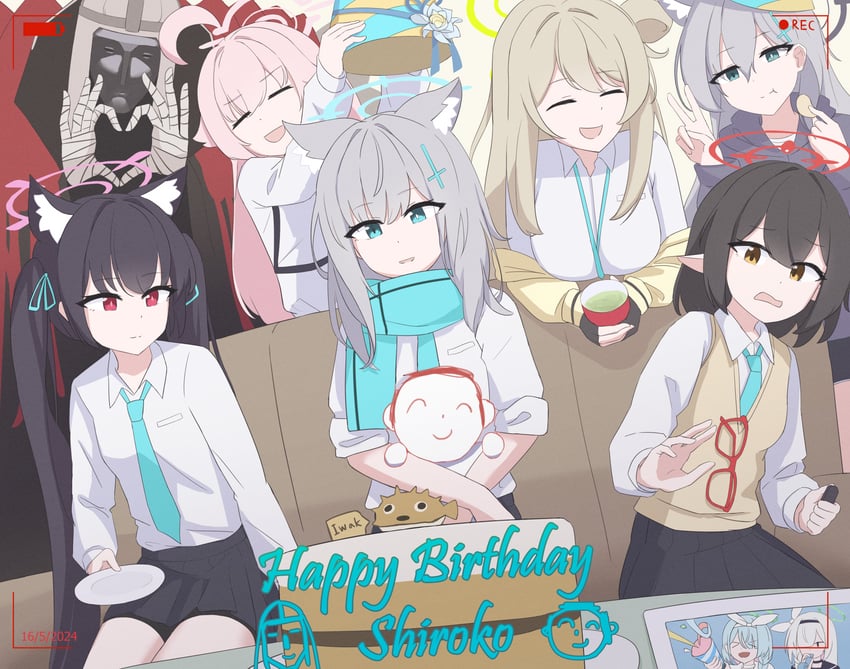 sensei, doodle sensei, shiroko, hoshino, arona, and 6 more (blue archive) drawn by myuf