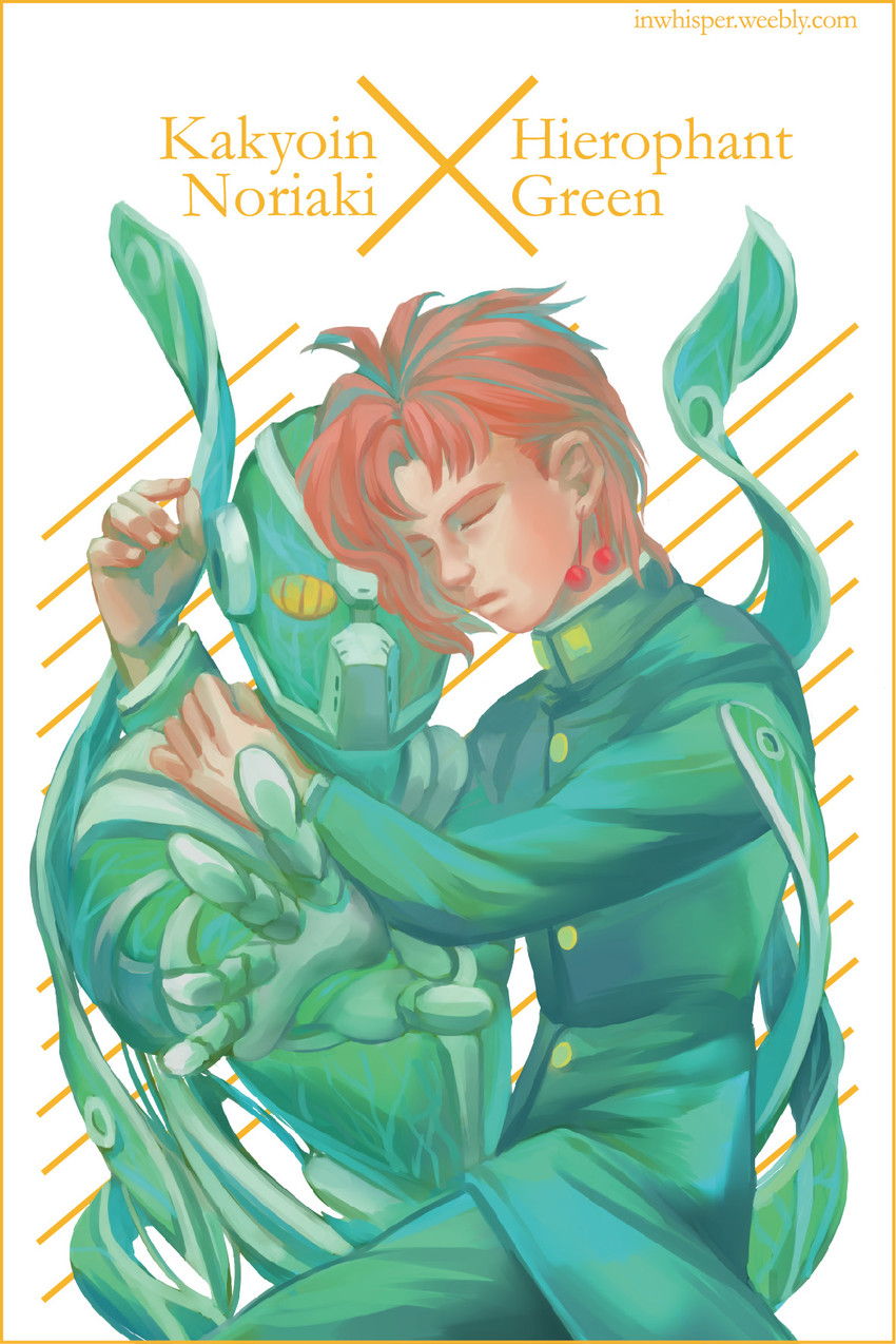 kakyoin noriaki and hierophant green (jojo no kimyou na bouken and 1 more) drawn by jiugemixi