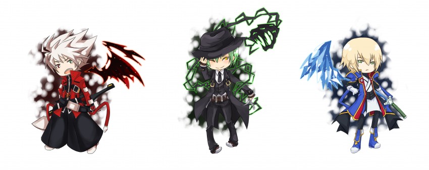 ragna the bloodedge, jin kisaragi, and hazama (blazblue) drawn by mmarcom