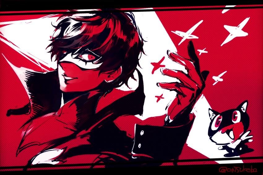 amamiya ren, morgana, and joker (persona and 1 more) drawn by colt-slowl