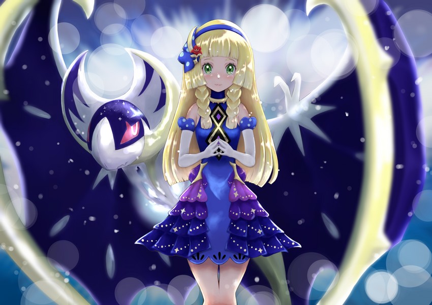lunala and lillie (pokemon and 1 more) drawn by howaito_gyuunyuu