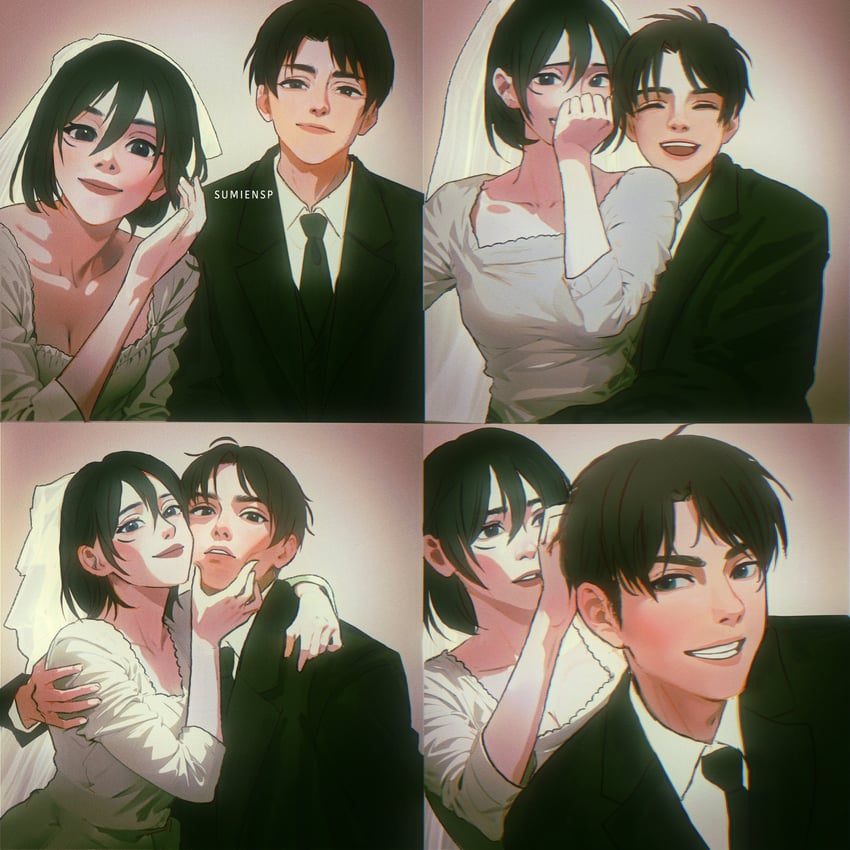 mikasa ackerman and eren yeager (shingeki no kyojin) drawn by sumiensp