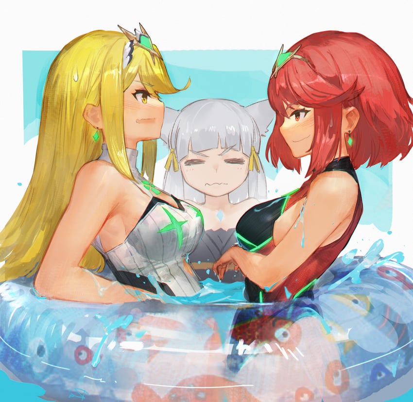 pyra, mythra, and nia (xenoblade chronicles and 1 more) drawn by daible