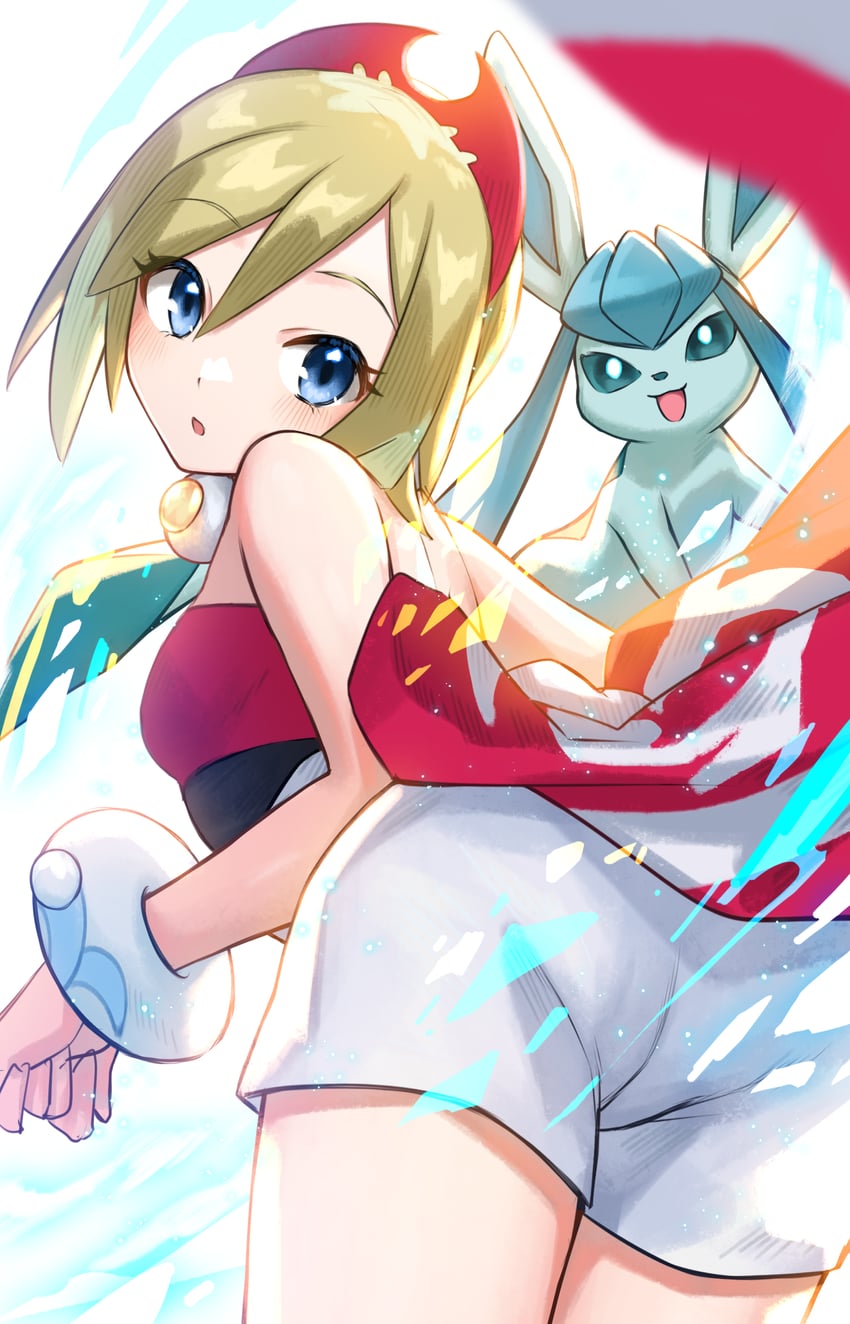 glaceon and irida (pokemon and 1 more) drawn by hoshimiya_aki