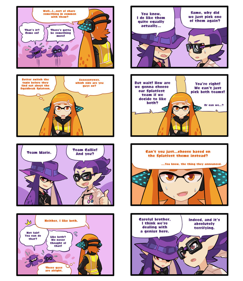 inkling player character, inkling girl, and inkling boy (splatoon and 2 more) drawn by gomipomi