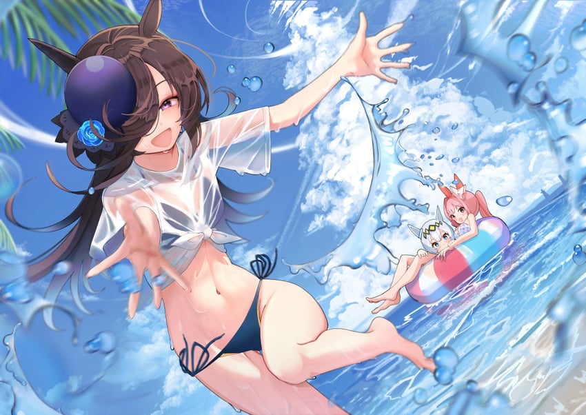 rice shower, oguri cap, and haru urara (umamusume) drawn by yomean!