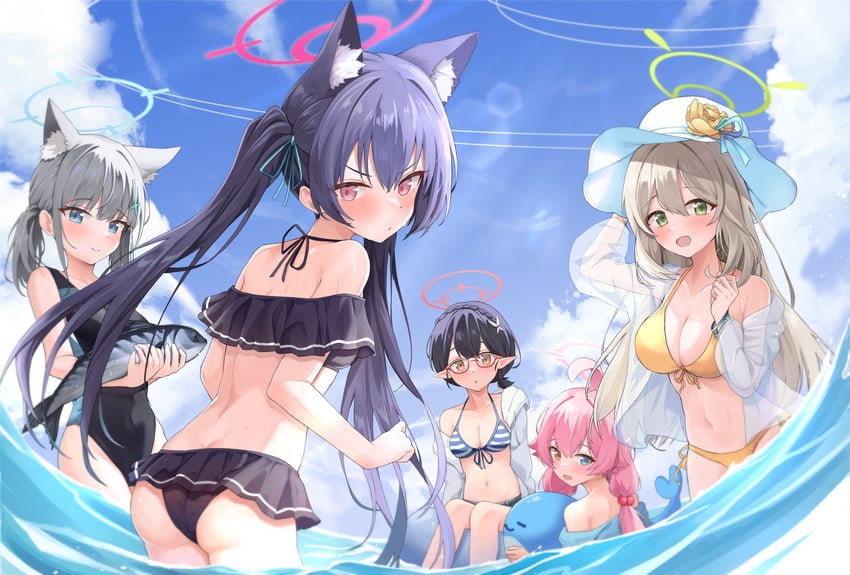shiroko, hoshino, nonomi, serika, and ayane (blue archive) drawn by kuroliu_9021