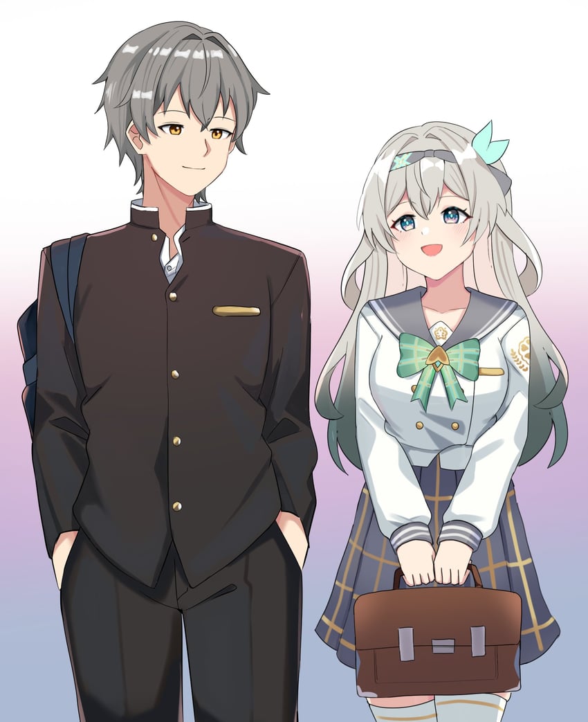 trailblazer, firefly, and caelus (honkai and 1 more) drawn by erushira