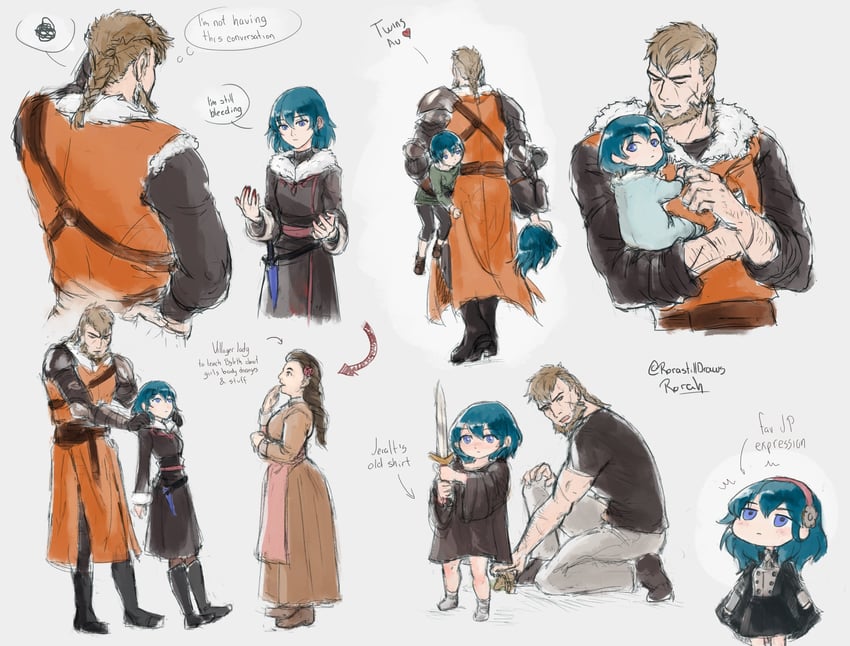 female byleth, male byleth, and jeralt reus eisner (fire emblem and 1 more) drawn by lilithcosa
