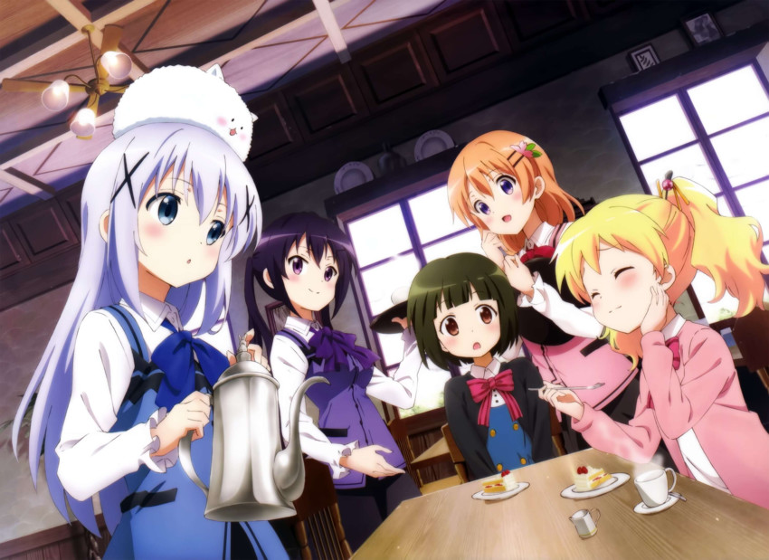 kafuu chino, hoto cocoa, tippy, tedeza rize, alice cartelet, and 1 more (gochuumon wa usagi desu ka? and 2 more)