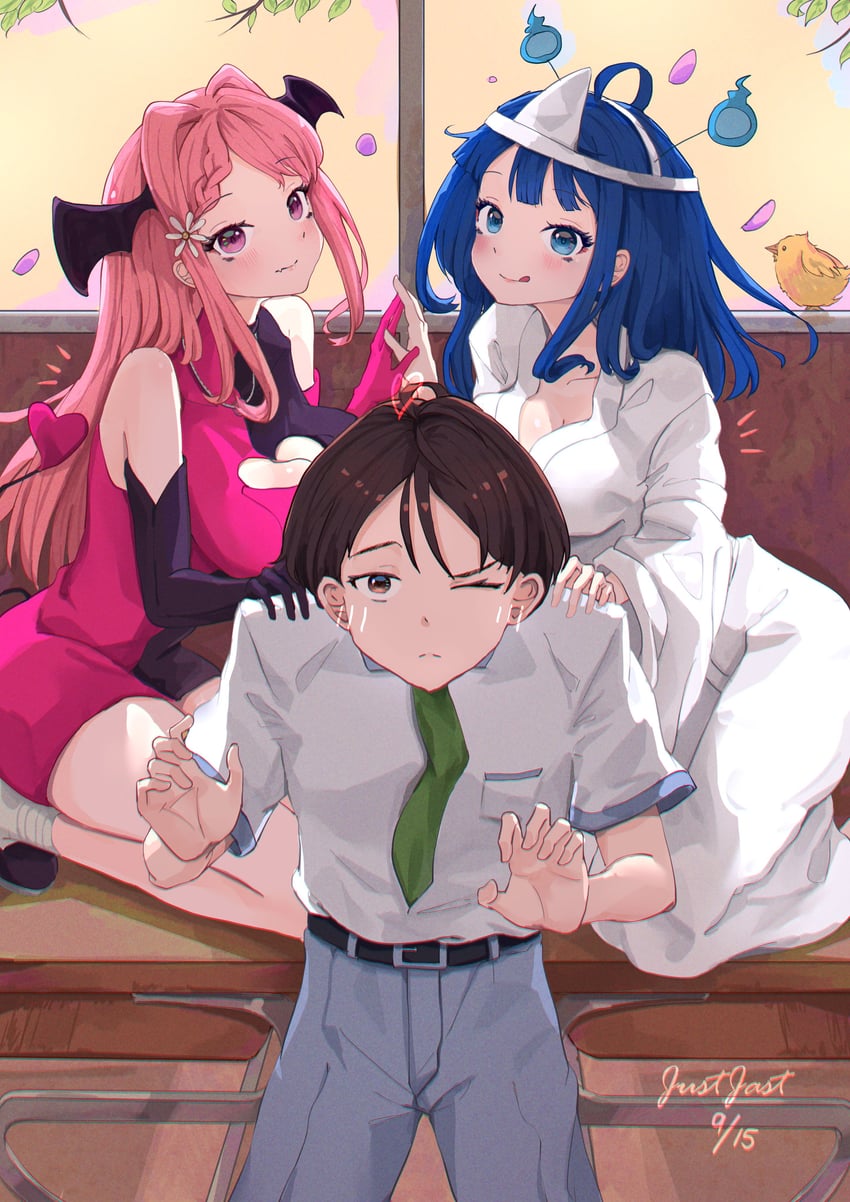 yanami anna, nukumizu kazuhiko, and himemiya karen (make heroine ga oo sugiru!) drawn by justjast