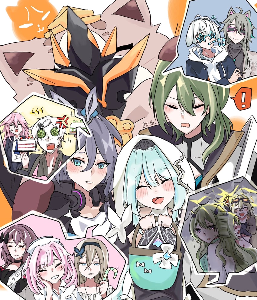 elysia, fu hua, yae sakura, mobius, aponia, and 9 more (honkai and 1 more) drawn by h3_hk