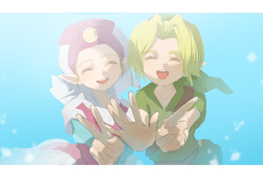 link, princess zelda, young link, and young zelda (the legend of zelda and 1 more) drawn by yun_(dl2n5c7kbh8ihcx)