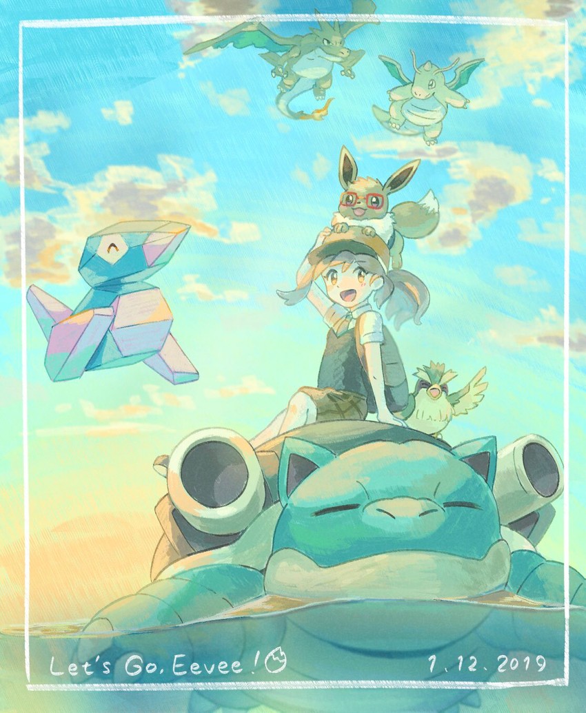 eevee, charizard, dragonite, blastoise, pidgey, and 3 more (pokemon and 1 more) drawn by torinoko_(miiko_draw)