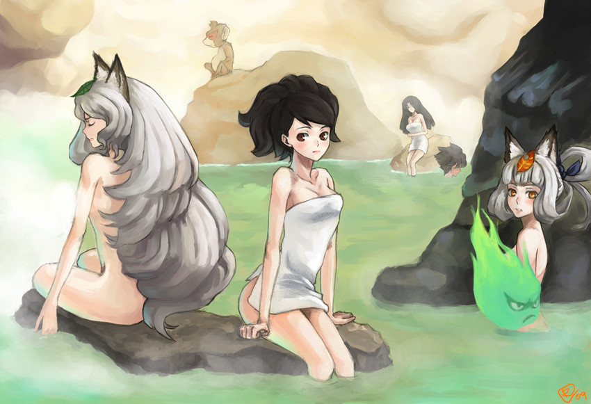 momohime, kongiku, yuzuruha, kisuke, izuna jinkuro, and 1 more (oboro muramasa) drawn by ener