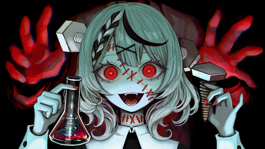 sakamata chloe and frankenstein's monster (hololive) drawn by shida_7