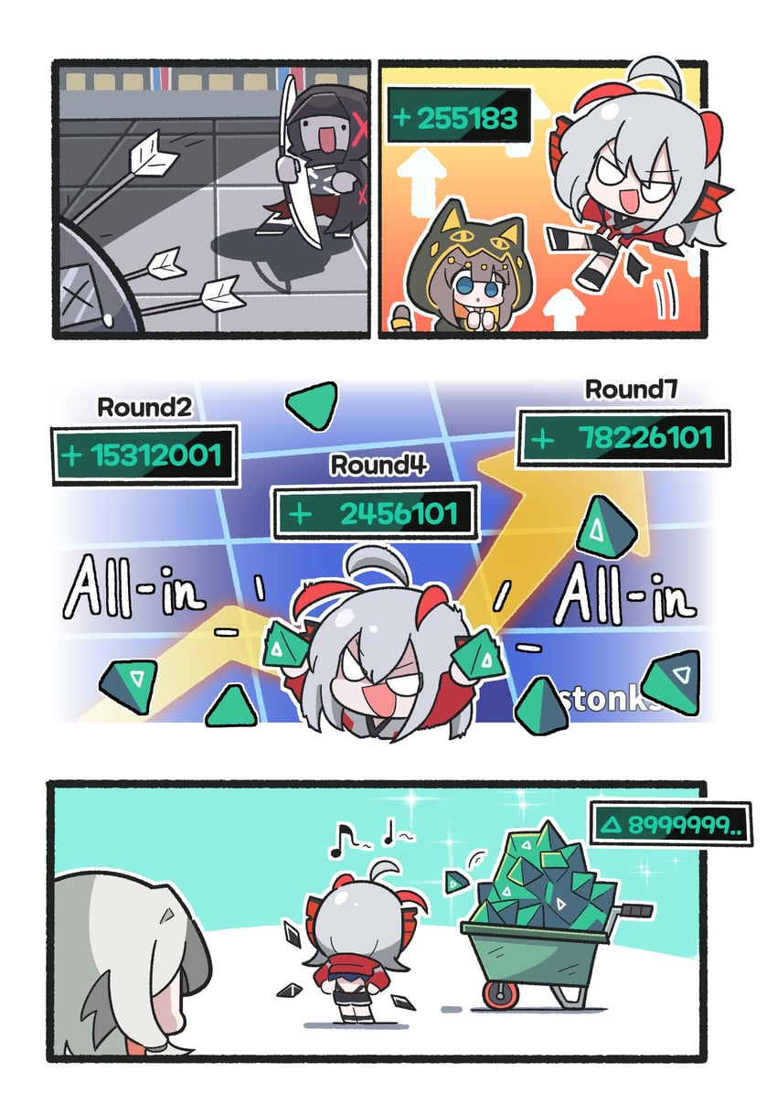w, pepe, wis'adel, and snowsant (arknights) drawn by malrangdonut