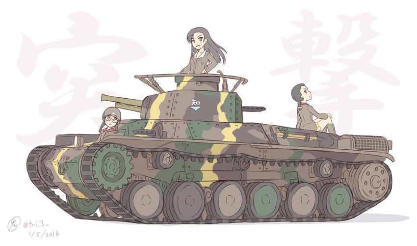 nishi kinuyo, fukuda haru, and tamada tamaki (girls und panzer) drawn by tri