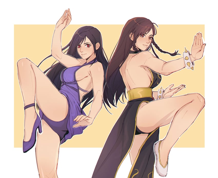 tifa lockhart and chun-li (final fantasy and 4 more) drawn by pudelmudel