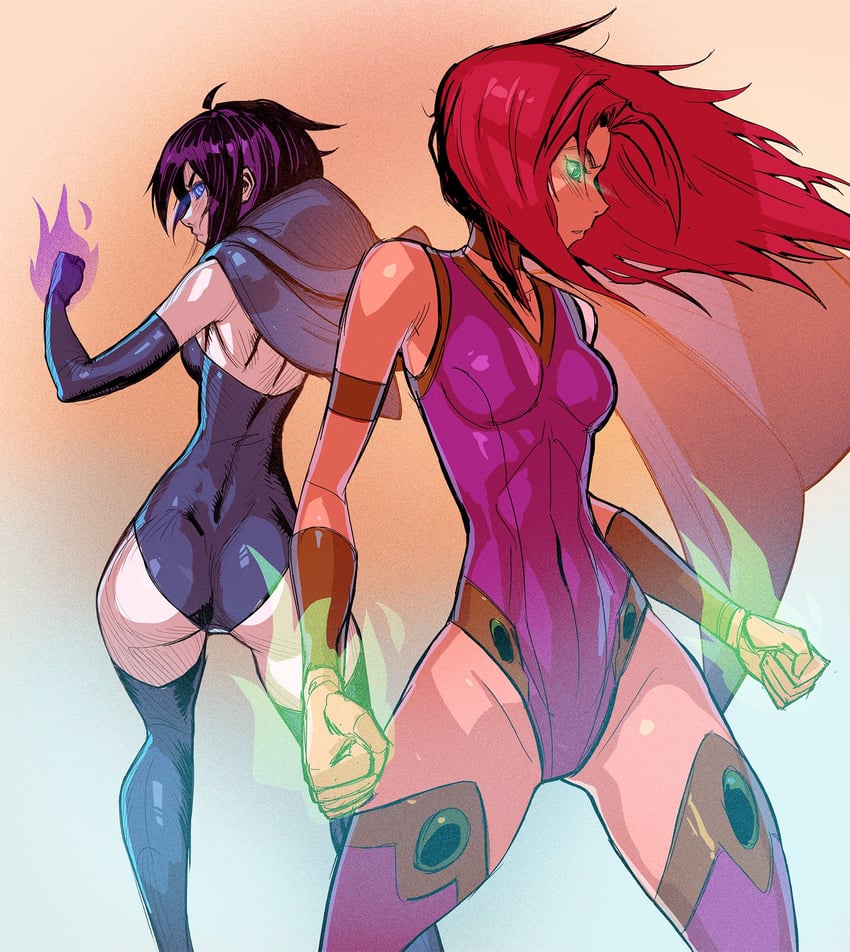raven and starfire (dc comics and 1 more) drawn by davecavedraws