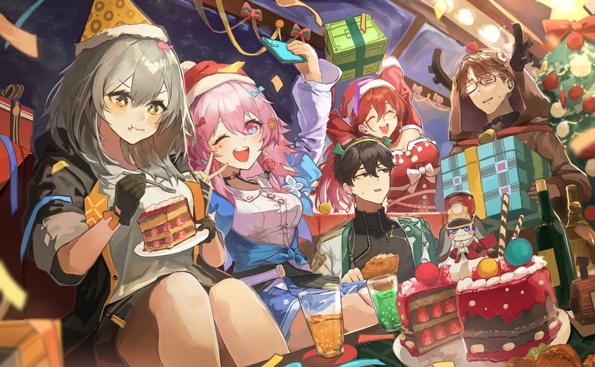 trailblazer, stelle, march 7th, dan heng, himeko, and 1 more (honkai and 1 more) drawn by robizou_(robizou285)