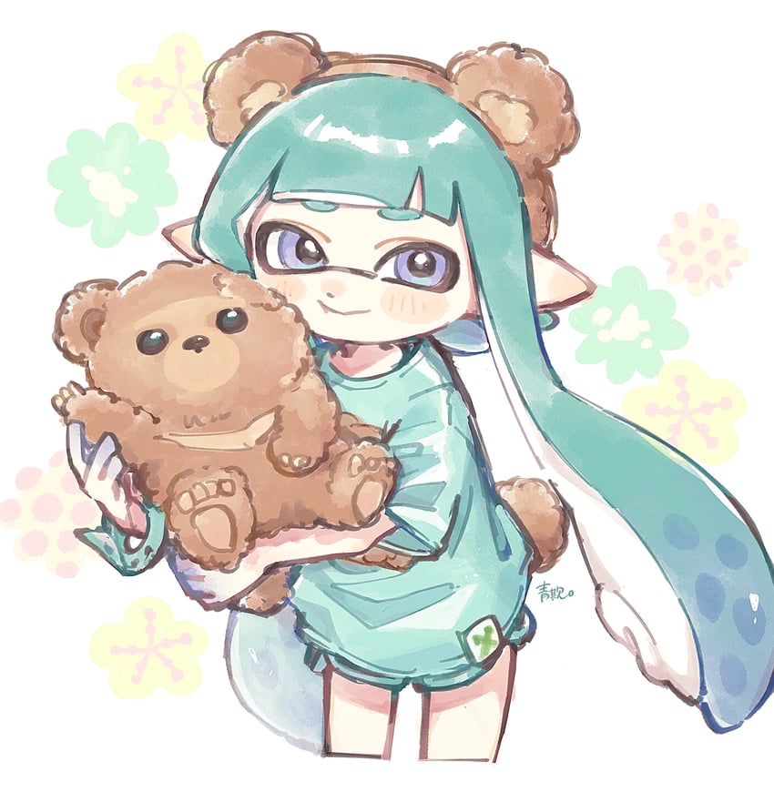 inkling player character and inkling girl (splatoon and 1 more) drawn by aoaza_83