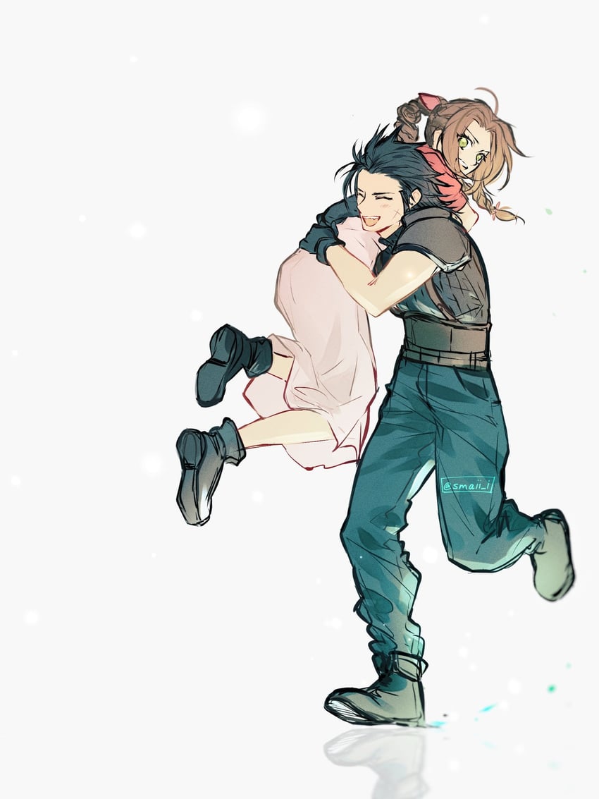 aerith gainsborough and zack fair (final fantasy and 2 more) drawn by maiii_(smaii_i)