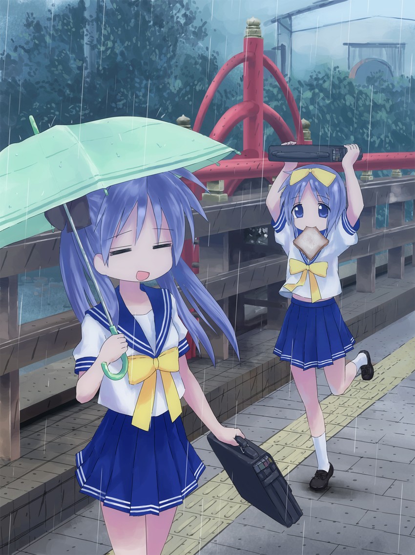 hiiragi kagami and hiiragi tsukasa (lucky star) drawn by isou_nagi