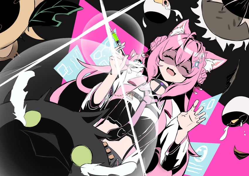 hakui koyori, crow, pokobee, kokoro, tsukune, and 1 more (hololive and 1 more) drawn by pleia90