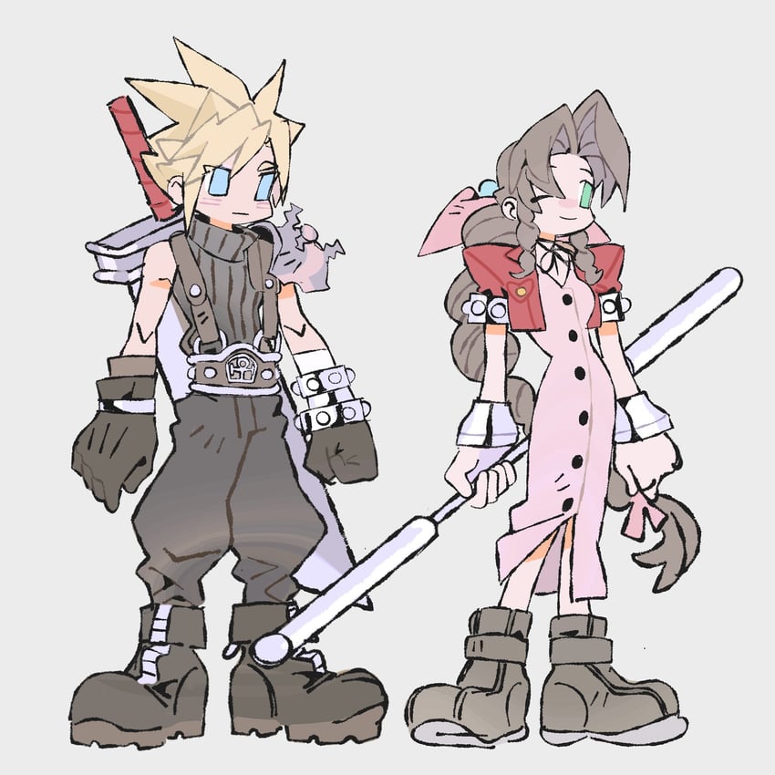 cloud strife and aerith gainsborough (final fantasy and 1 more) drawn by mmmckayyy