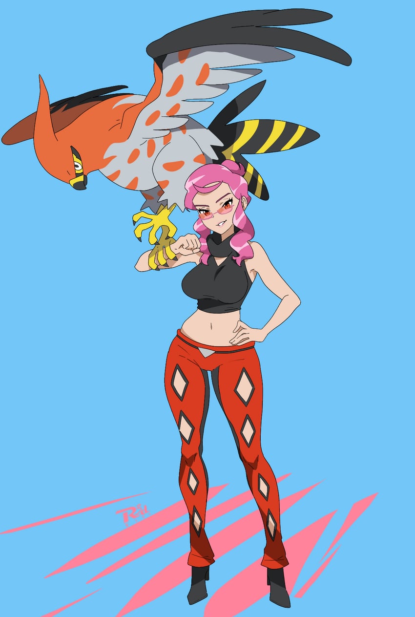 talonflame and malva (pokemon and 1 more) drawn by r3dfive