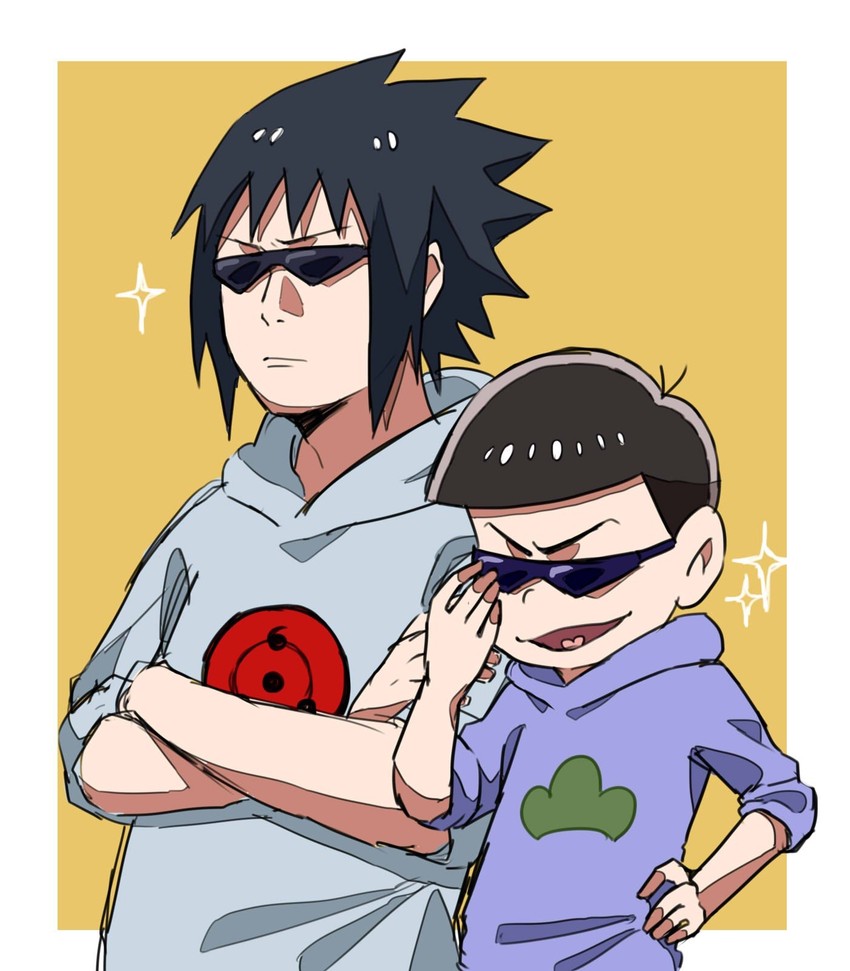 uchiha sasuke and matsuno karamatsu (naruto and 3 more) drawn by pinoko_(pnk623)
