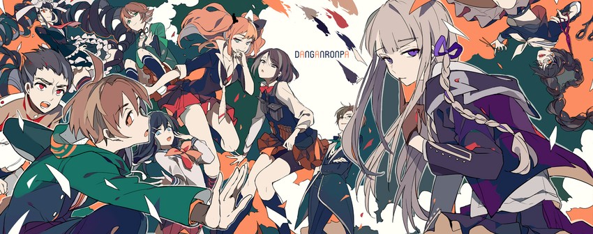 kirigiri kyoko, enoshima junko, naegi makoto, celestia ludenberg, maizono sayaka, and 6 more (danganronpa and 1 more) drawn by lowe_(slow)
