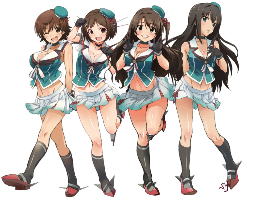 shibuya rin, shimamura uzuki, maya, maekawa miku, honda mio, and 1 more (kantai collection and 2 more) drawn by shift_(waage)