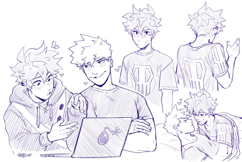 midoriya izuku and bakugou katsuki (boku no hero academia) drawn by habkart