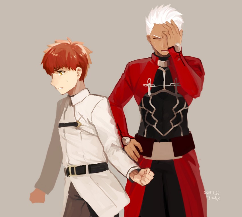 fujimaru ritsuka, emiya shirou, and archer (fate and 2 more) drawn by kani_seijin