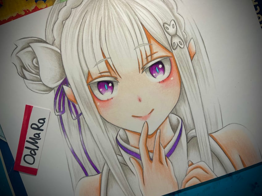 emilia (re:zero kara hajimeru isekai seikatsu) drawn by odmara