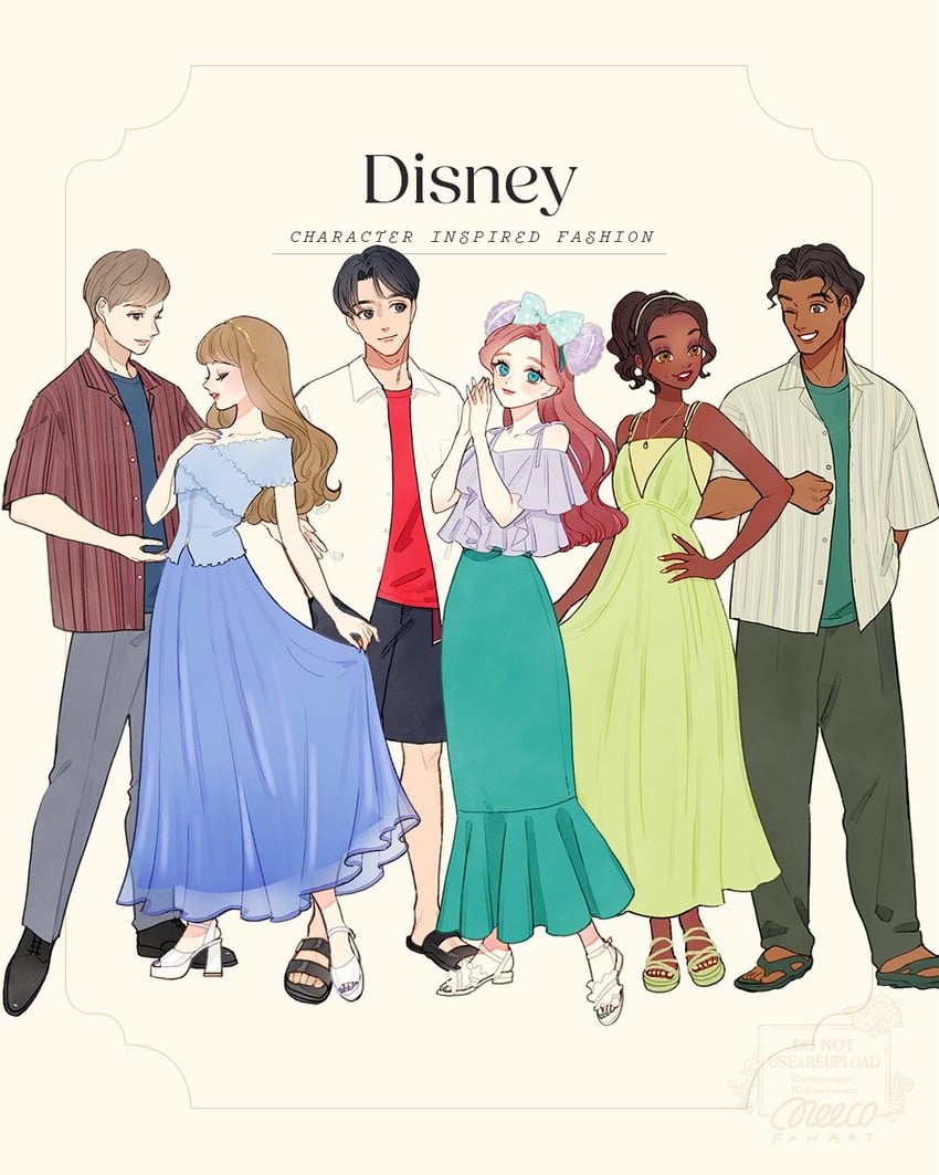 ariel, aurora, tiana, eric, phillip, and 1 more (disney and 4 more) drawn by meecosme