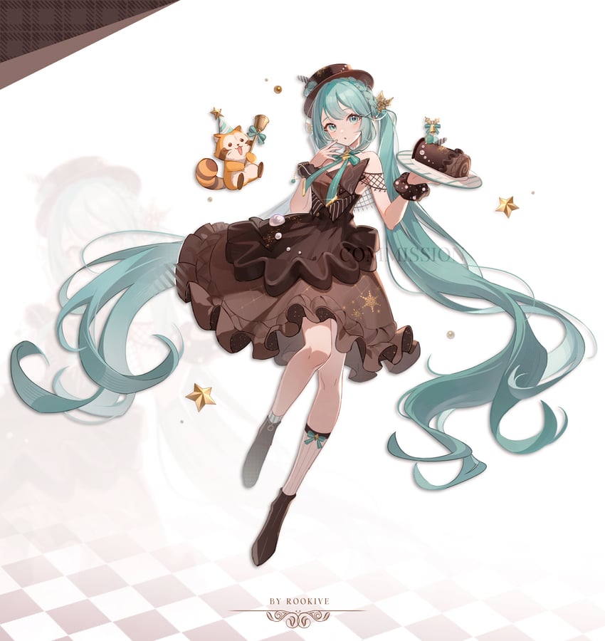 hatsune miku and rascal (vocaloid and 1 more) drawn by rookive