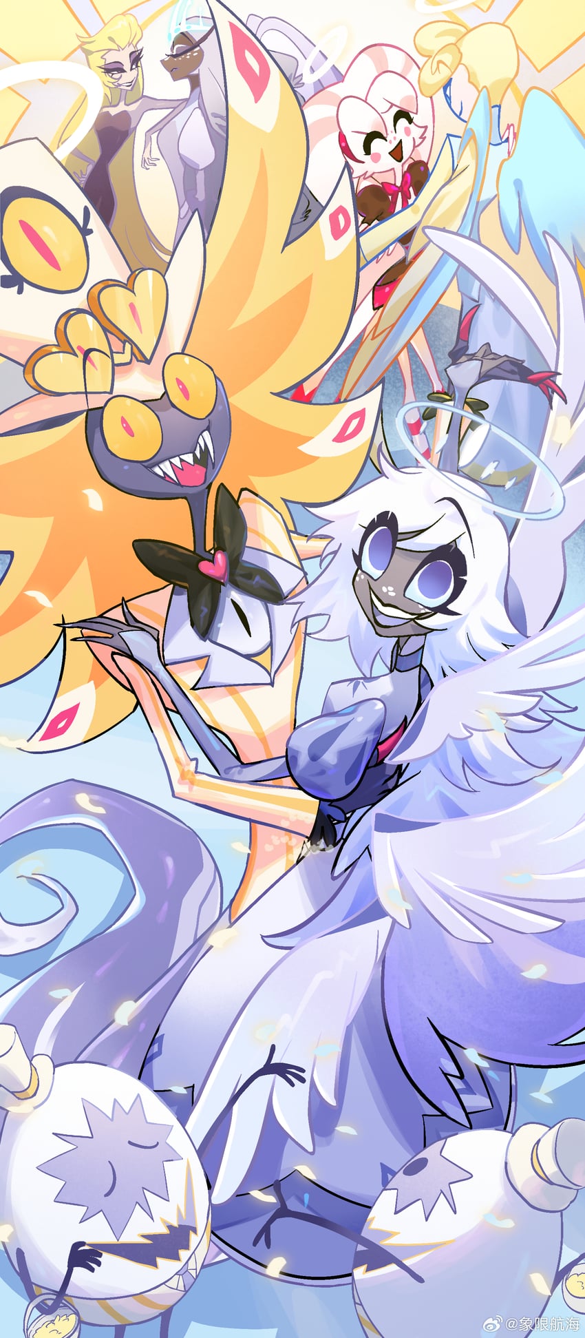 lilith, emily, sir pentious, sera, egg bois, and 2 more (hazbin hotel) drawn by xiangxian_hanghai